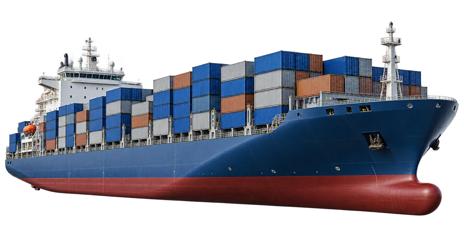Illustration of a cargo ship with metal shipping containers