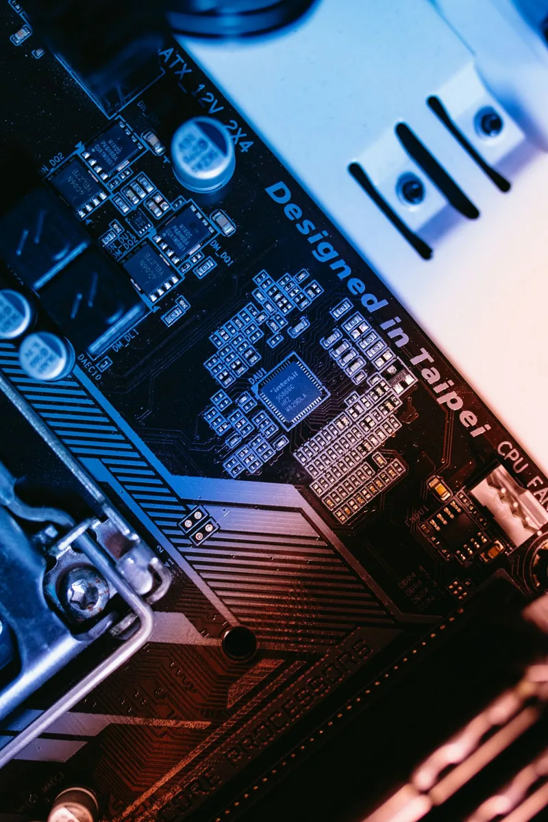 Detailed components on a computer motherboard
